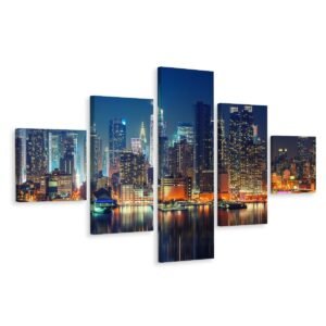 Schilderij – Skyline van Manhatten, NYC, 5luik, premium print
