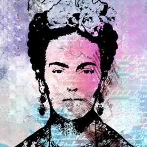 Poster – Frida Kahlo, roze/blauw/zwart, Mexicaanse surrealistische kunstschilderes