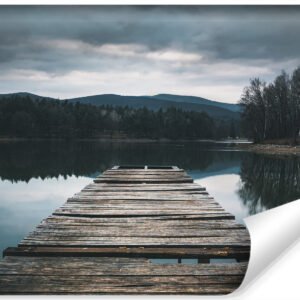 Fotobehang – Houten pier over meer , premium print, inclusief behanglijm