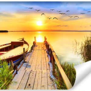 Fotobehang – Zonsondergang over meer , premium print, inclusief behanglijm
