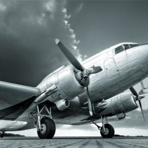 Fotobehang - Vintage vliegtuig zwart-wit, premium print, inclusief behanglijm