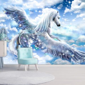 Zelfklevend fotobehang – Pegasus, het gevleugeld paard (Blauw), premium print