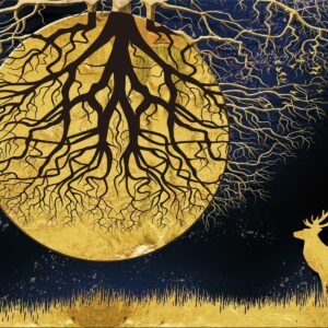 Fotobehang – Abstracte volle maan, Geel/zwart, 11 maten, inclusief behanglijm