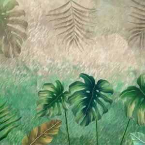 Fotobehang - Tropische planten op een abstracte achtergrond, 11 maten, prachtig behang, inclusief behanglijm
