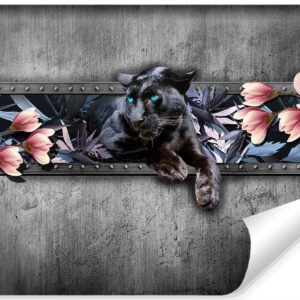 Fotobehang- Panter met magnolia bloesem, 11 maten, Premium Print, incl behanglijm