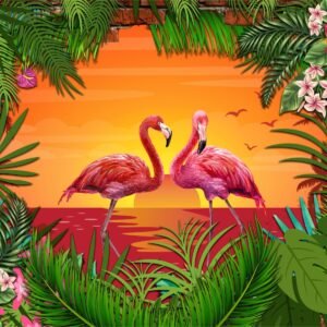 Fotobehang – Flamingo's, roze/groen, ook mooi in de kinderkamer, 11 maten, incl behanglijm