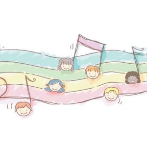 Fotobehang – Kleurrijke bladmuziek, kinderkamer, 11 maten, Mooie lichte kleuren, incl behanglijm