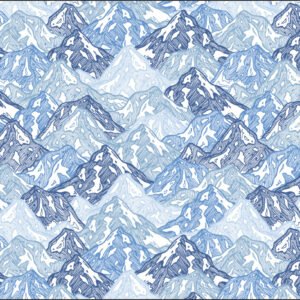 Fotobehang – Patroon van bergen, blauw, mooie lichte kleuren, 11 maten, incl behanglijm