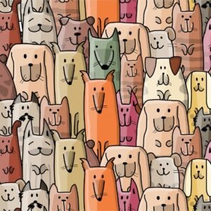 Fotobehang – Kleurrijke Cartoon Honden, 11 maten, ook mooi in de kinderkamer, inclusief behanglijm