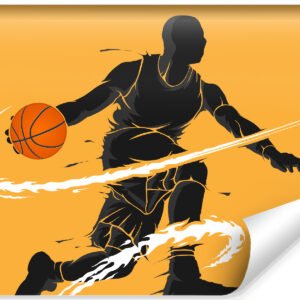 Fotobehang – Dribbelende Basketbal Speler, 11 maten, premium print, incl behanglijm