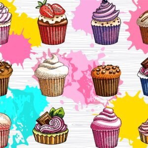 Fotobehang – Verschillende soorten Cupcakes, ook leuk in de kinderkamer, 11 maten, inclusief behanglijm