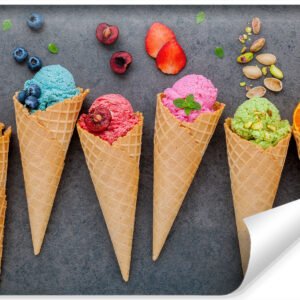 Fotobehang – Kleurrijk ijs in een wafeltje, ook leuk in de kinderkamer, 11 maten, inclusief behanglijm