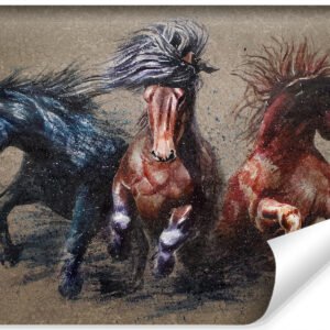 Fotobehang – Drie galopperende Paarden, 11 maten, Prachtige tekening, inclusief behanglijm