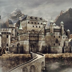Fotobehang – Middeleeuws fantasie Kasteel, 11 maten, Mysterieus op de muur, inclusief behanglijm