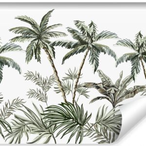 Fotobehang – Palmbomen en exotische planten, licht behang aan de muur, 11 maten, inclusief behanglijm