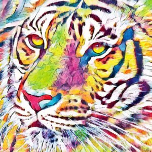 Schilderij – Tijger Illustratie, Multikleur, Sierraad voor aan de muur, Premium Print