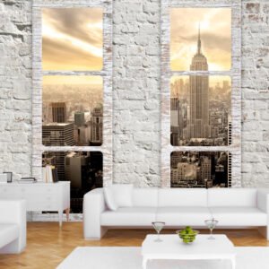 Zelfklevend fotobehang – New York achter witte ramen , Premium Print