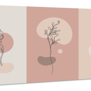 Schilderij – Liefde voor Bloemen, Line-art in het roze, Premium Print, 100x50cm