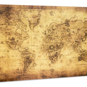 Schilderij – Oude Wereldkaart, Vintage, Eyecatcher aan de muur, Premium Print