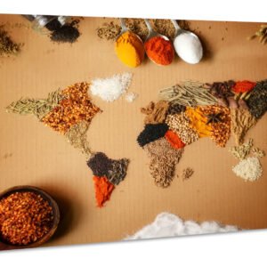 Schilderij – Kruiden van de Wereld, Wereldkaart, Premium Print
