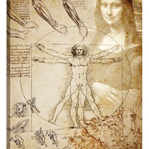 Schilderij – Vitruviusman en Mona Lisa, Michelangelo, Premium Print