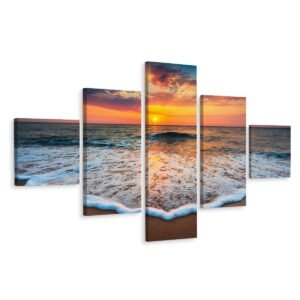 Schilderij – Zonsondergang boven de Noordzee, Premium Print