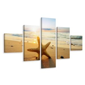 Schilderij – Zeester op het strand, Multikleur, Premium Print