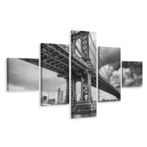 Schilderij – Manhattan Bridge in New York City, Zwart/wit, Premium Print