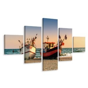 Schilderij – Vissersboten op het Strand, Premium print