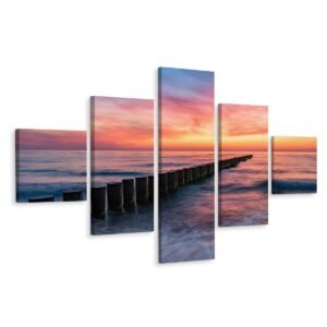 Schilderij – Houten Golfbrekers, 5 luik, Premium Print