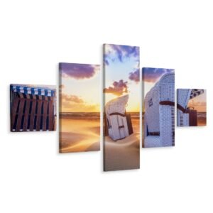 Schilderij – Strandstoelen, 5 luik, Premium Print