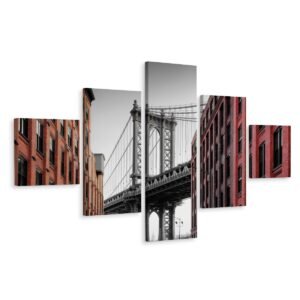 Schilderij – Manhattan Bridge zicht vanuit Washington Street, Premium Print