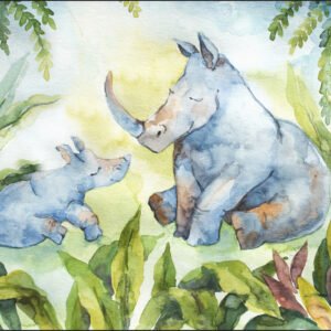 Fotobehang – Neushoorns voor in de Kinderkamer, te koop in 11 maten, incl behanglijm