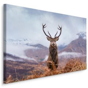 Schilderij – Hert in de besneeuwde Bergen, Premium print