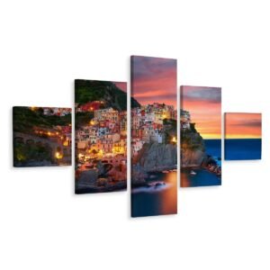 Schilderij – Manarola in Italië, 5 luik, Premium Print