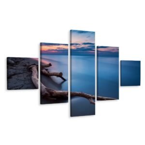 Schilderij – Zonsondergang boven Zee, 5 luik, Premium Print