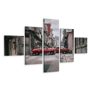 Schilderij – Oldtimers in Havana, Cuba, 5 luik, Premium Print