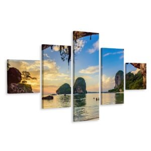 Schilderij – Strand in Thailand, 5 luik, Premium Print