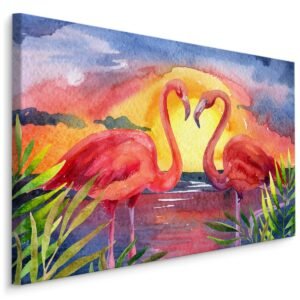 Schilderij – Flamingo's, Multikleur, Print op canvas, Premium Print