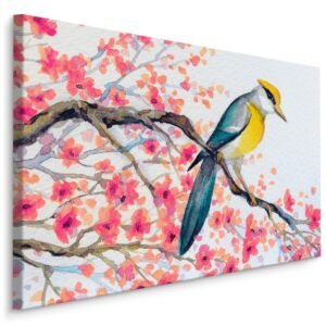 Schilderij – Vogel in Boom, Print op Canvas, Premium Print