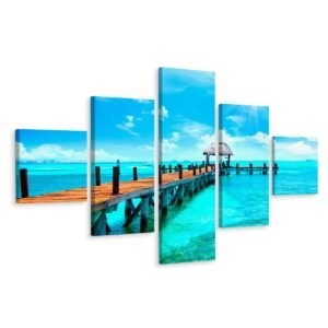 Schilderij – Houten Pier, Oceaan, 5 luik, Premium Print