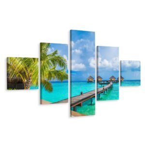 Schilderij – Pier in paradijs, Oceaan, 5 luik, Premium print