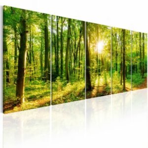 Schilderij – Magisch woud , geel groen , 5 luik , boom