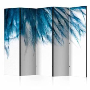 Vouwscherm / Kamerscherm – Blauwe veren 225x172cm , gemonteerd geleverd, dubbelzijdig geprint