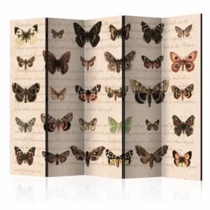 Vouwscherm / Kamerscherm – Retro Style: Vlinders 225x172cm , gemonteerd geleverd, dubbelzijdig geprint