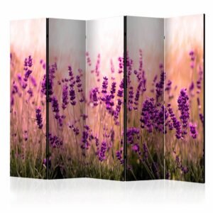Vouwscherm / Kamerscherm – Lavendel in de regen 225x172cm , gemonteerd geleverd, dubbelzijdig geprint