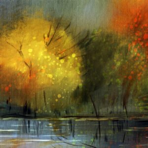 Schilderij – Herfstlandschap Abstract, Prachtige print op premium canvas, Wanddecoratie