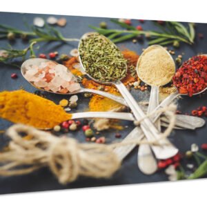 Schilderij – Kruiden en Specerijen op lepels, Premium Print, Wanddecoratie