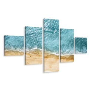 Schilderij – Oceaan en Strand van boven, Beige en blauw, Premium Print