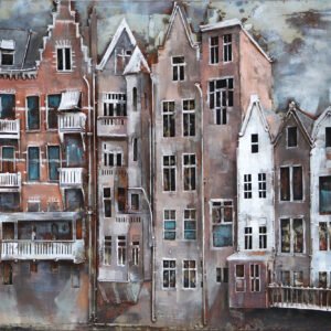 Schilderij – Metaalschilderij – Grachten panden 80x120cm